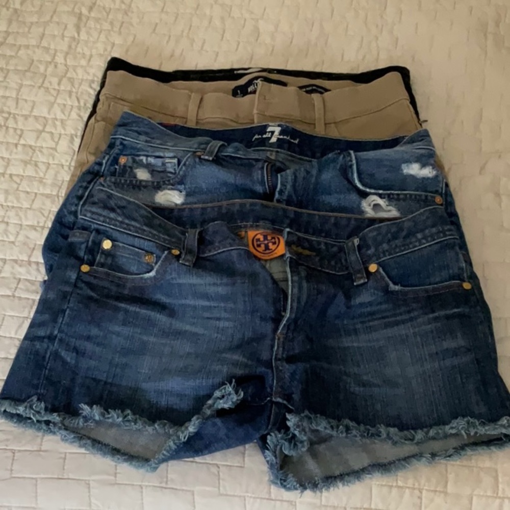 4 pairs of jean shorts for $ 35.00 Tory Burch, 7 for All Mankind and  Hollister